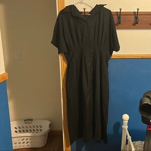 Black Linen Button-Up Dress